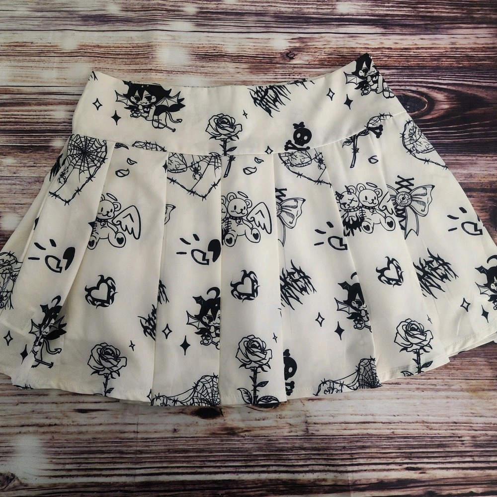 Romwe pleated mini skirt Cute Goth Mall Witchy Kawaii School Girl Punk White - Picture 6 of 12